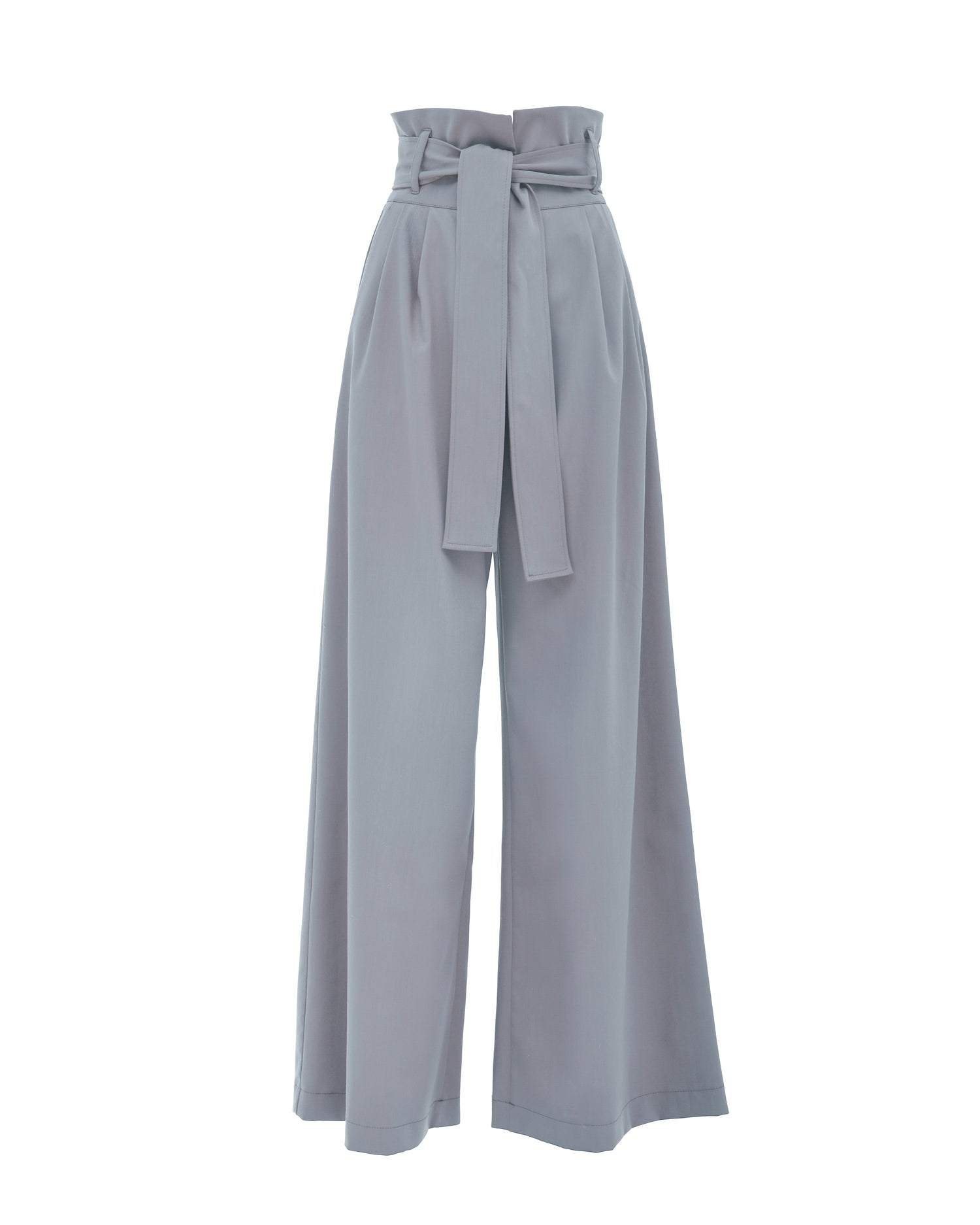 High Waist Long Leg Trousers - Light Grey