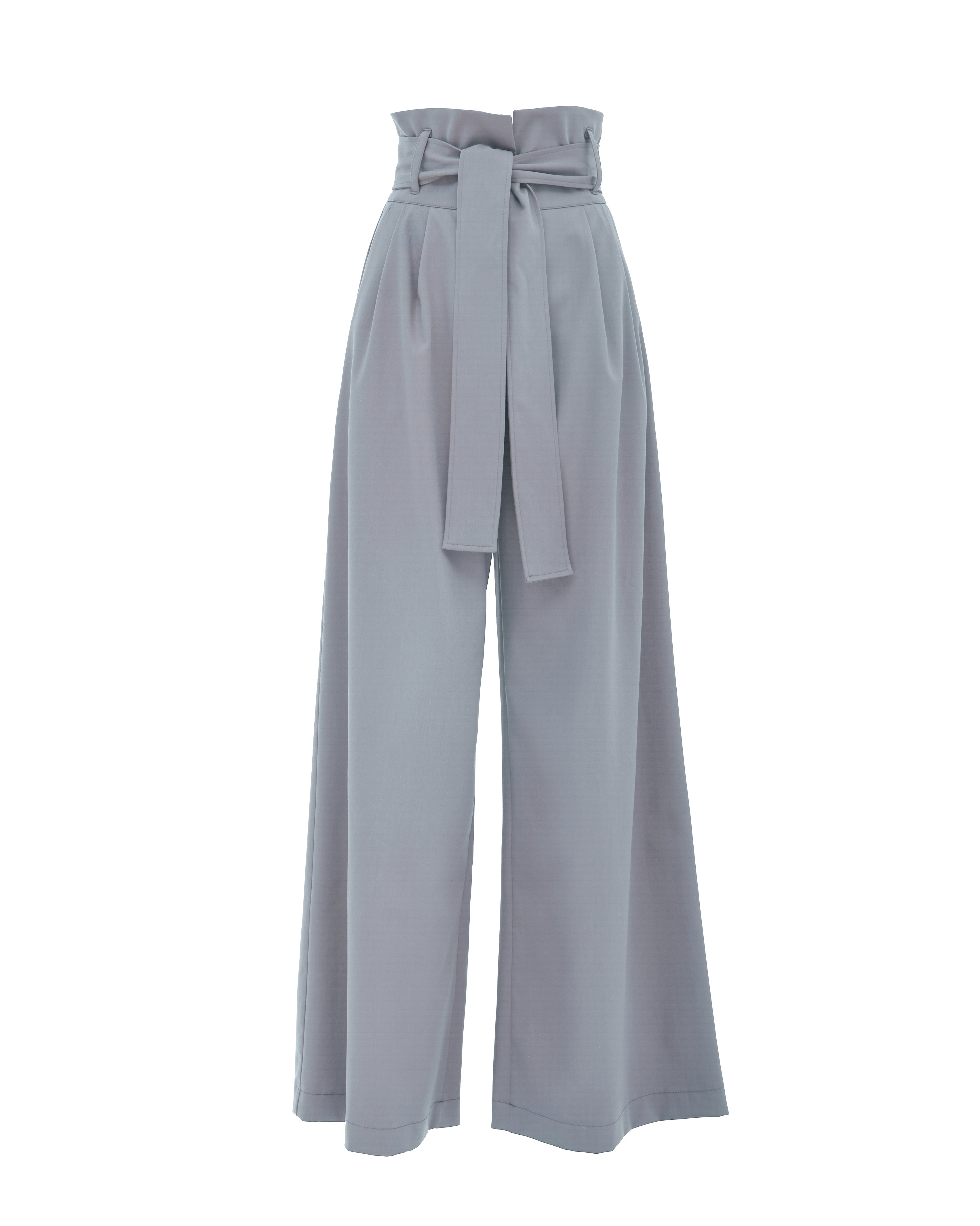 High Waist Long Leg Trousers - Light Grey