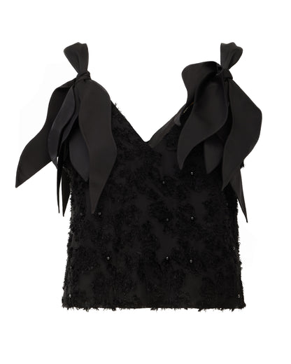 Designer V Neck Tie Shoulder Top