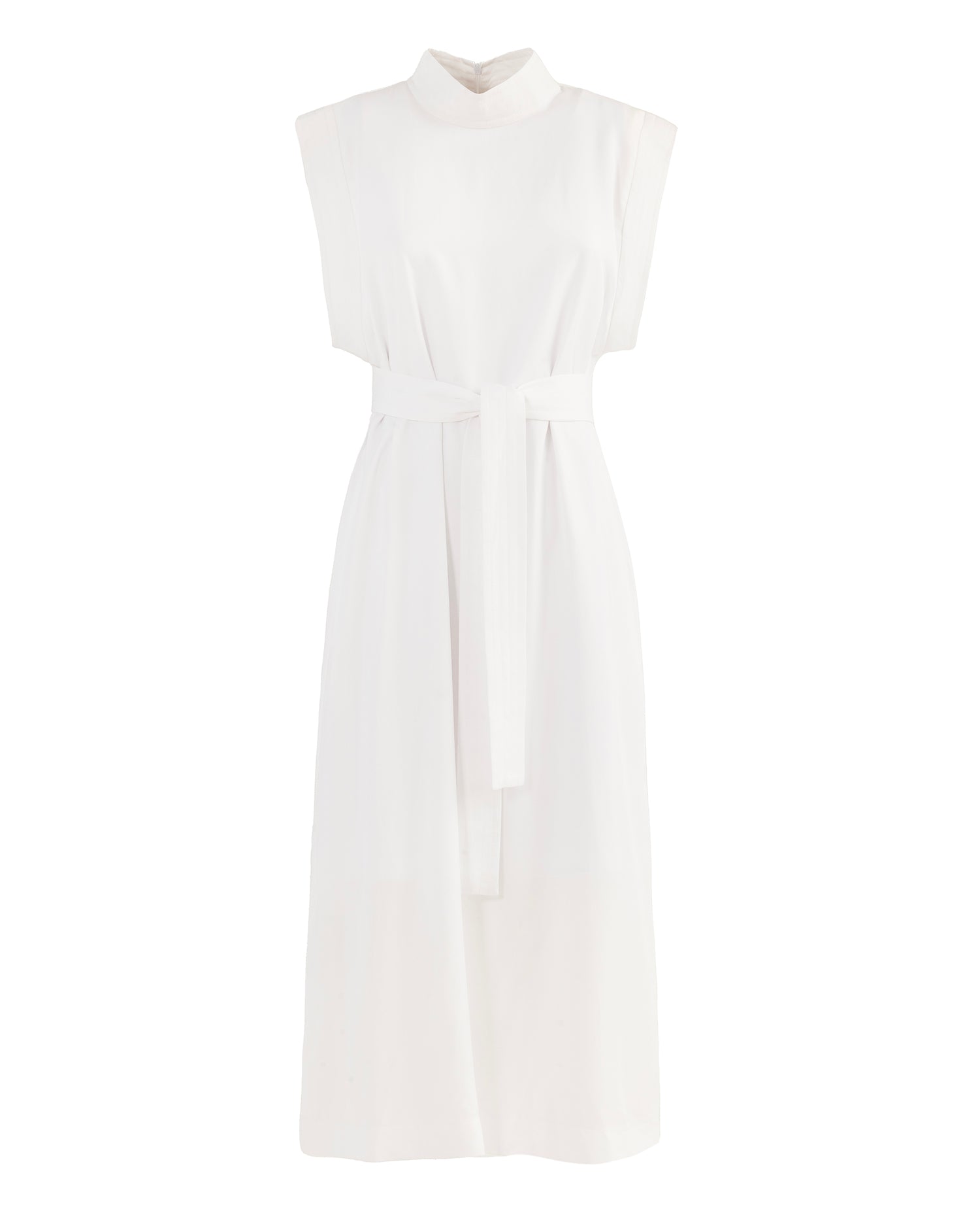 Stylish Straight Dress With Belt White