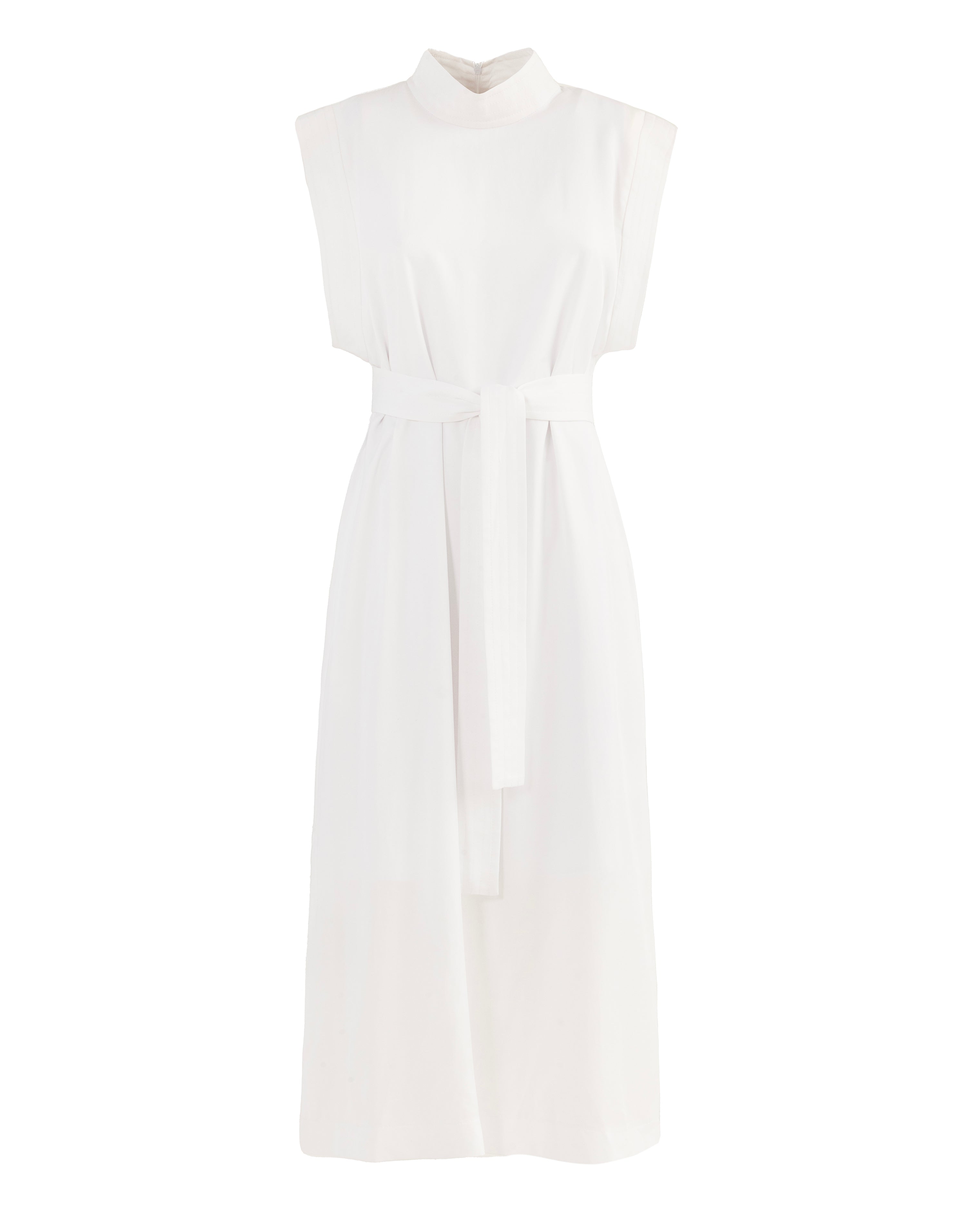 Stylish Straight Dress With Belt White