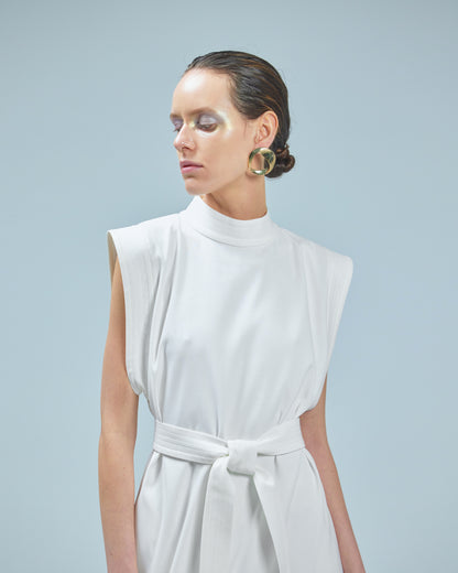 Stylish Straight Dress With Belt White