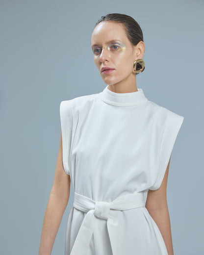 Stylish Straight Dress With Belt White