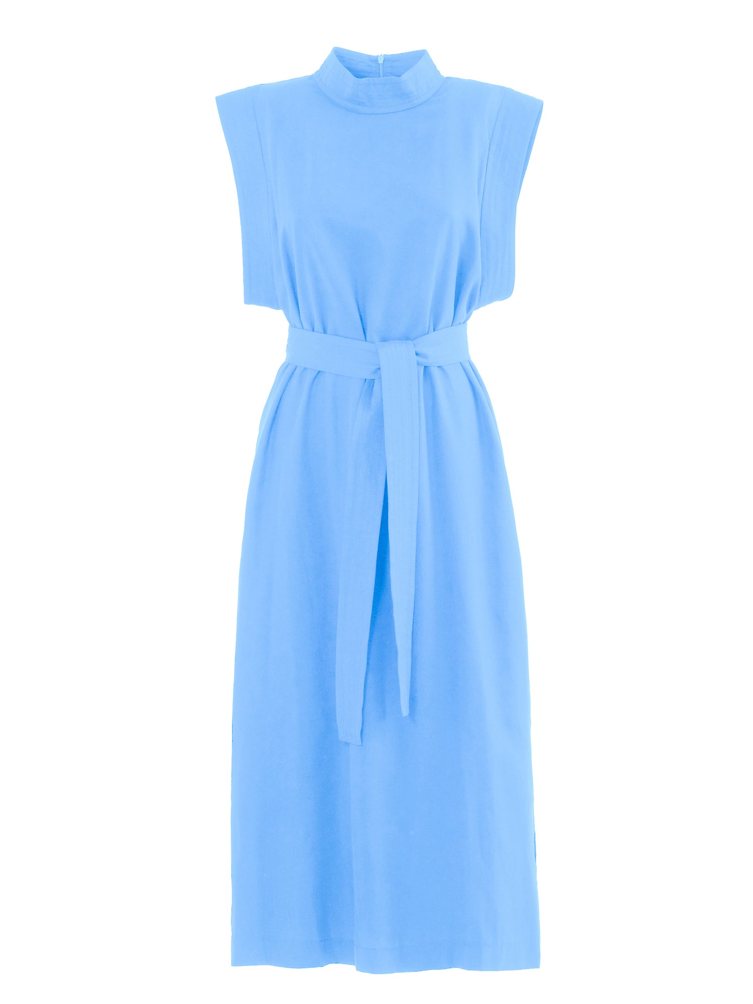 Stylish Straight Dress With Belt Light Blue
