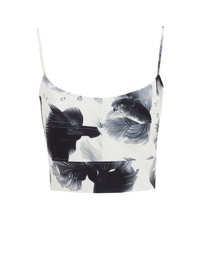 Fashion Printed Crop Cami Top White