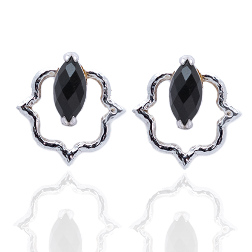 Indian Affair Collection Stud Earrings Obsidian Silver